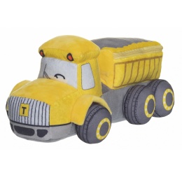 Pluszak ciężarówka z wywrotką i schowkiem, miękka maskotka żółta 30 cm