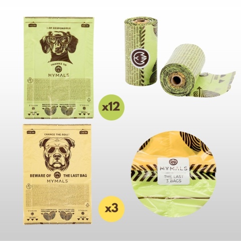 Worki dla psów MYMALS, 1x 8-pack | 120 szt | wykonane 100% z recycklingu