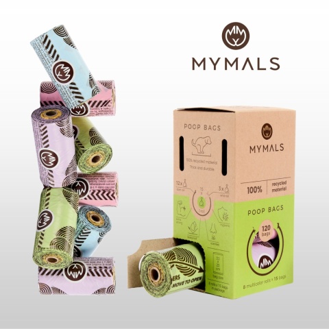 Worki dla psów MYMALS, 1x 8-pack | 120 szt | wykonane 100% z recycklingu