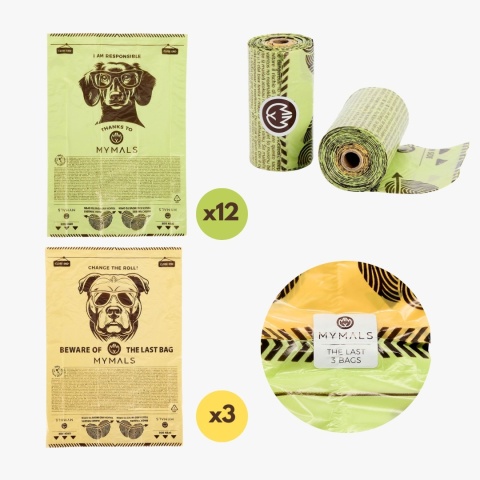 Worki dla psów MYMALS, 3x 8-pack | 360 szt | wykonane 100% z recycklingu