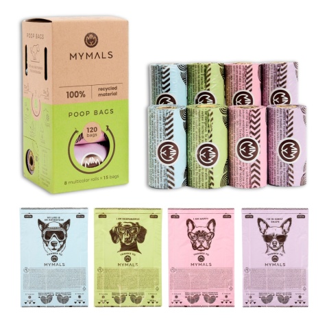 Worki dla psów MYMALS, 1x 8-pack | 120 szt | wykonane 100% z recycklingu