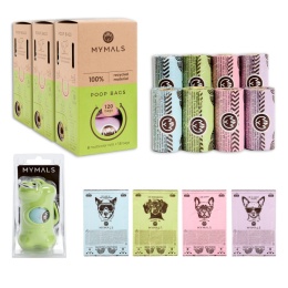 Worki dla psów MYMALS, 3x 8-pack | 360 szt | + Dyspenser | wykonane 100% z recycklingu t +DYSPENSER