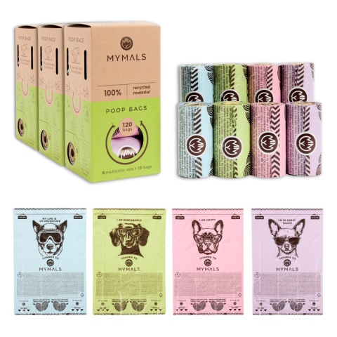 Worki dla psów MYMALS, 3x 8-pack | 360 szt | wykonane 100% z recycklingu